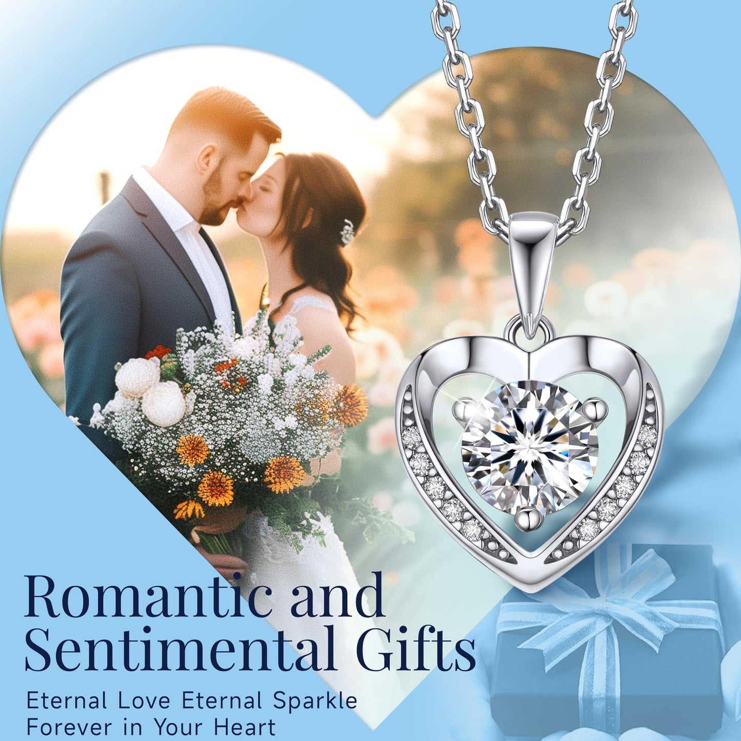 Momentwish 1 Carat Moissanite Pendant Necklace for Women Sterling Silver D Color VVS1 Simulated Diamond Heart Necklace Gifts for Her