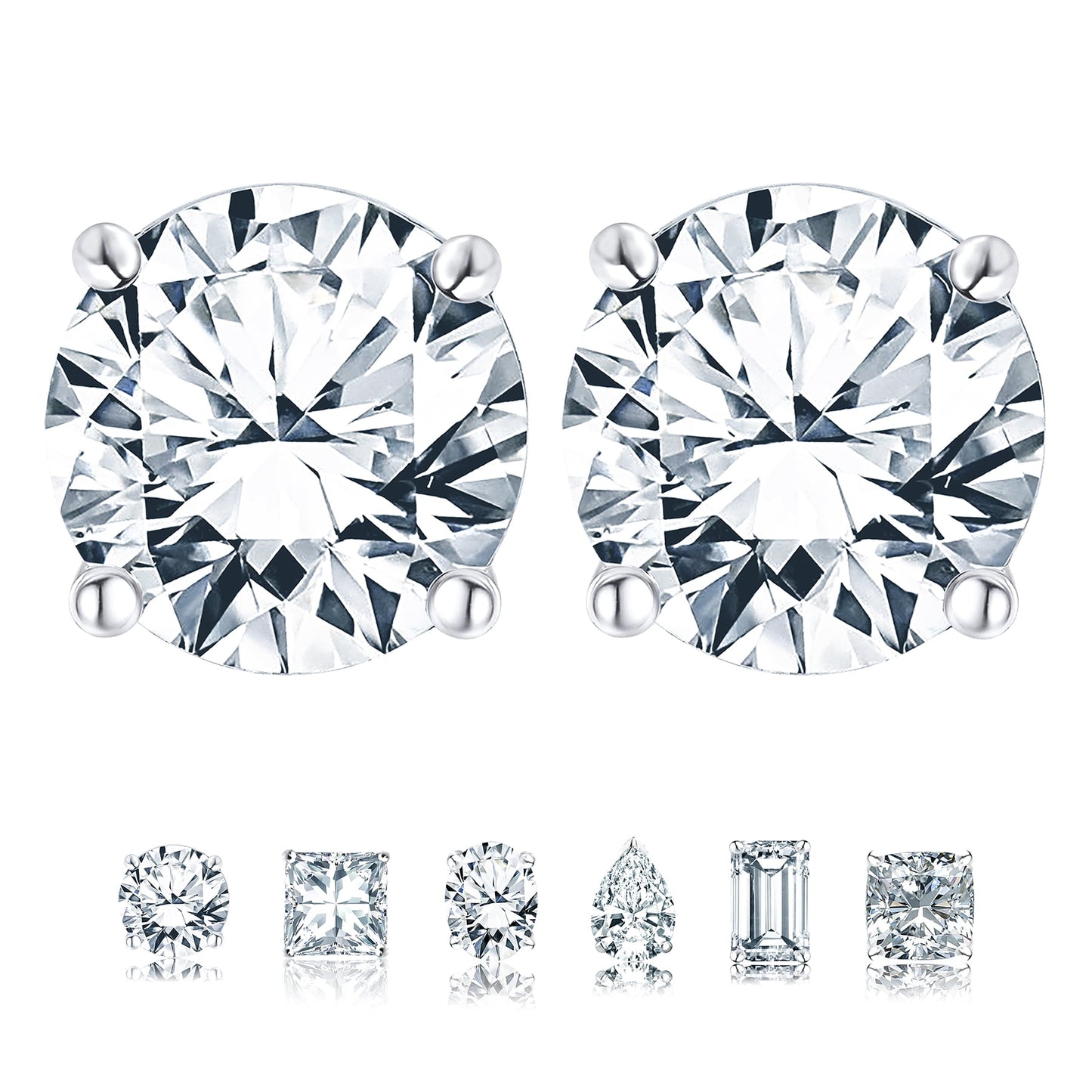 JeenMata 4 Prong 2 Carat Round Shaped Moissanite Solitaire Stud Earrings in 18k White Gold Plating for Women