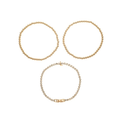 Time and Tru Goldtone and Crystal Beaded Stretch Bracelets, 3 Pieces, Initial Letter A