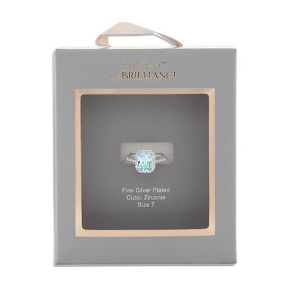 Believe by Brilliance Women's Fine Silver Plated Aquamarine Cubic Zirconia Ring (Size 7)